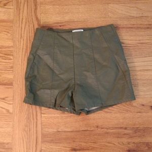 Faux leather khaki shorts